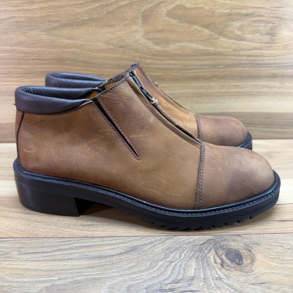 COLE HAAN Vintage Brown Leather Cap Toe Zip Oxford Womens 8.5 B Chunky Lug Sole